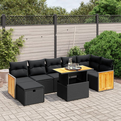 8-tlg. Garten-Sofagarnitur mit Kissen Schwarz Poly Rattan