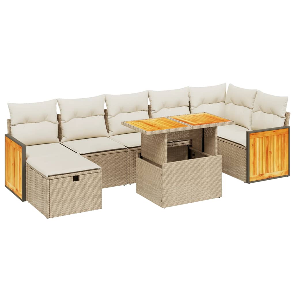 8-tlg. Garten-Sofagarnitur mit Kissen Beige Poly Rattan