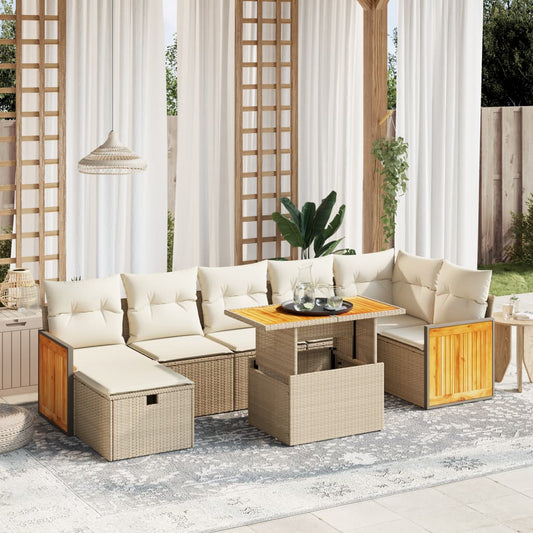 8-tlg. Garten-Sofagarnitur mit Kissen Beige Poly Rattan