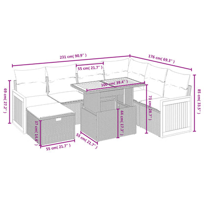 8-tlg. Garten-Sofagarnitur mit Kissen Schwarz Poly Rattan