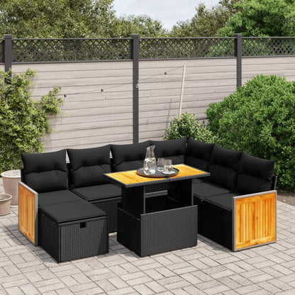 8-tlg. Garten-Sofagarnitur mit Kissen Schwarz Poly Rattan