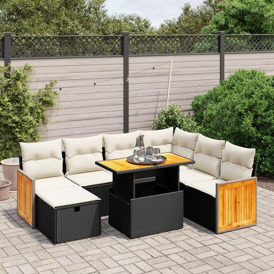 8-tlg. Garten-Sofagarnitur mit Kissen Schwarz Poly Rattan