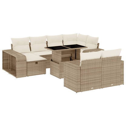 11-tlg. Garten-Sofagarnitur mit Kissen Beige Poly Rattan