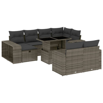 11-tlg. Garten-Sofagarnitur mit Kissen Grau Poly Rattan