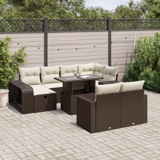 11-tlg. Garten-Sofagarnitur mit Kissen Braun Poly Rattan