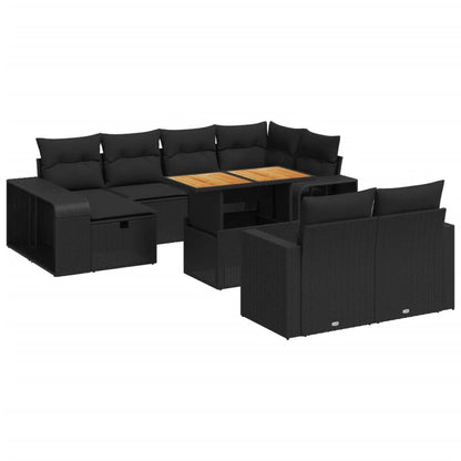 11-tlg. Garten-Sofagarnitur mit Kissen Schwarz Poly Rattan