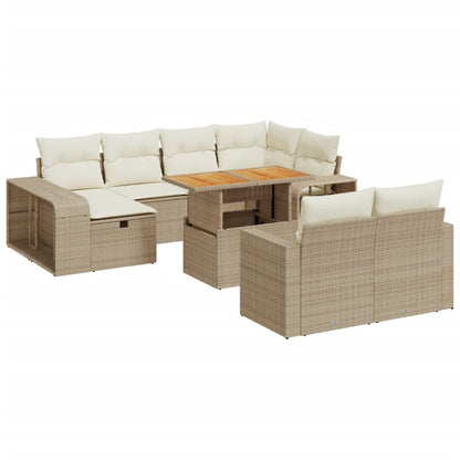 11-tlg. Garten-Sofagarnitur mit Kissen Beige Poly Rattan