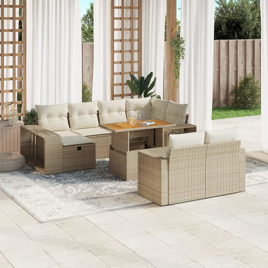 11-tlg. Garten-Sofagarnitur mit Kissen Beige Poly Rattan