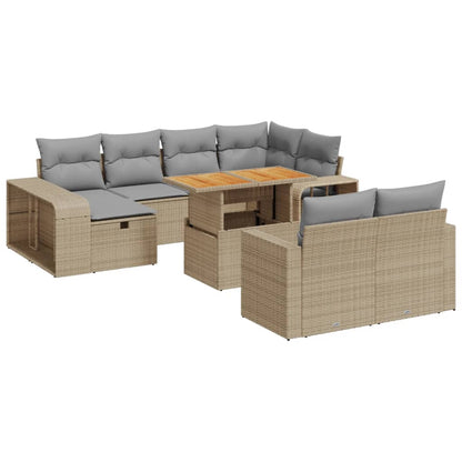 11-tlg. Garten-Sofagarnitur mit Kissen Beige Poly Rattan