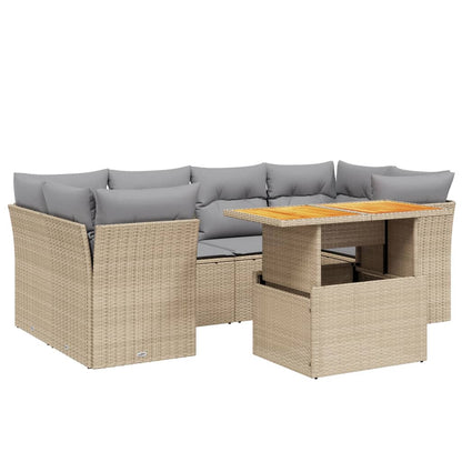 7-tlg. Garten-Sofagarnitur mit Kissen Beige Poly Rattan