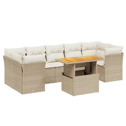 8-tlg. Garten-Sofagarnitur mit Kissen Beige Poly Rattan