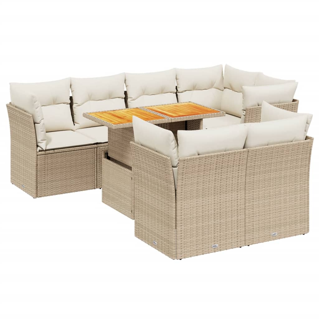 8-tlg. Garten-Sofagarnitur mit Kissen Beige Poly Rattan