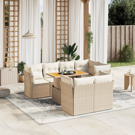 8-tlg. Garten-Sofagarnitur mit Kissen Beige Poly Rattan