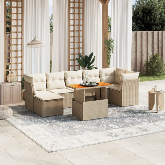 8-tlg. Garten-Sofagarnitur mit Kissen Beige Poly Rattan