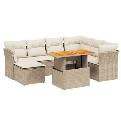 8-tlg. Garten-Sofagarnitur mit Kissen Beige Poly Rattan