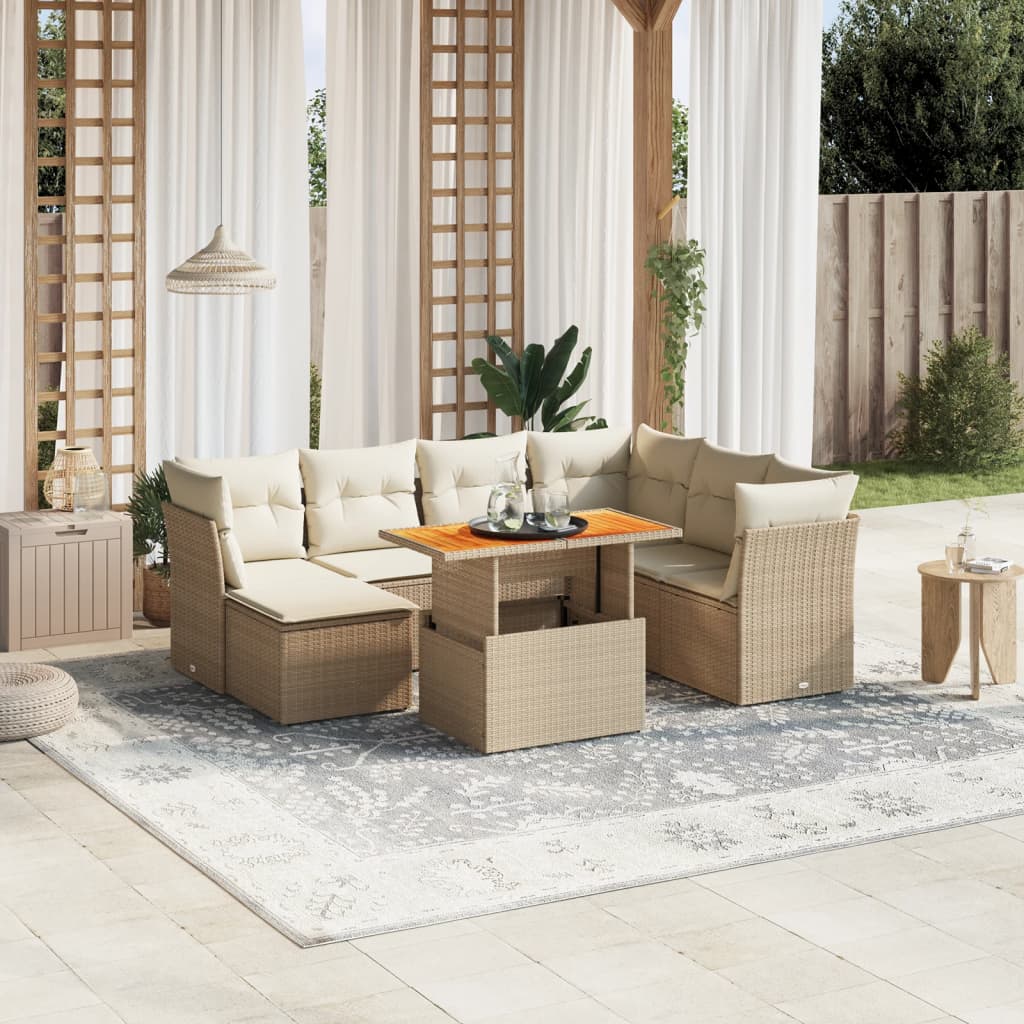 8-tlg. Garten-Sofagarnitur mit Kissen Beige Poly Rattan