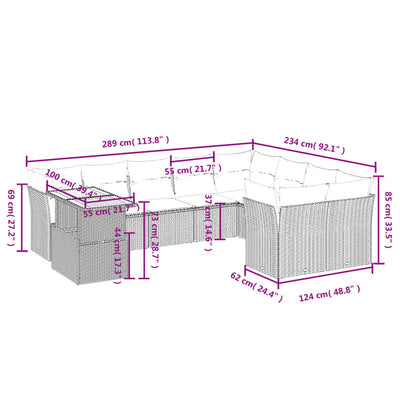 10-tlg. Garten-Sofagarnitur mit Kissen Beige Poly Rattan