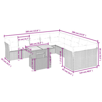 11-tlg. Garten-Sofagarnitur mit Kissen Schwarz Poly Rattan