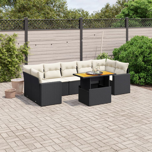 8-tlg. Garten-Sofagarnitur mit Kissen Schwarz Poly Rattan