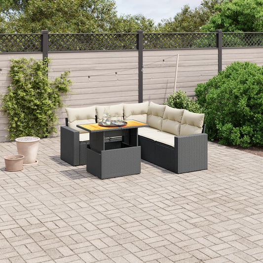 6-tlg. Garten-Sofagarnitur mit Kissen Schwarz Poly Rattan