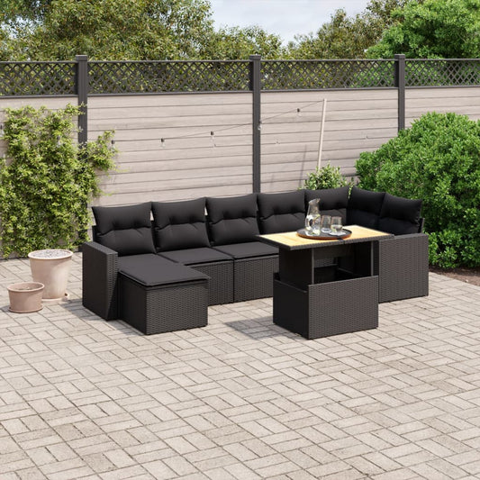 8-tlg. Garten-Sofagarnitur mit Kissen Schwarz Poly Rattan