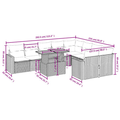 10-tlg. Garten-Sofagarnitur mit Kissen Grau Poly Rattan