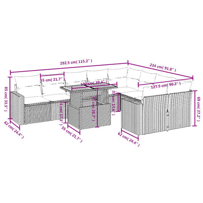 10-tlg. Garten-Sofagarnitur mit Kissen Grau Poly Rattan