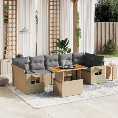 8-tlg. Garten-Sofagarnitur mit Kissen Beige Poly Rattan