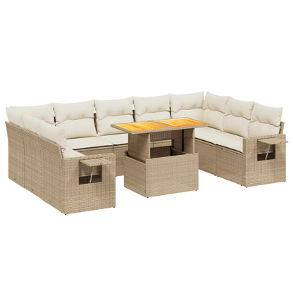 10-tlg. Garten-Sofagarnitur mit Kissen Beige Poly Rattan