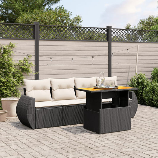 5-tlg. Garten-Sofagarnitur mit Kissen Schwarz Poly Rattan