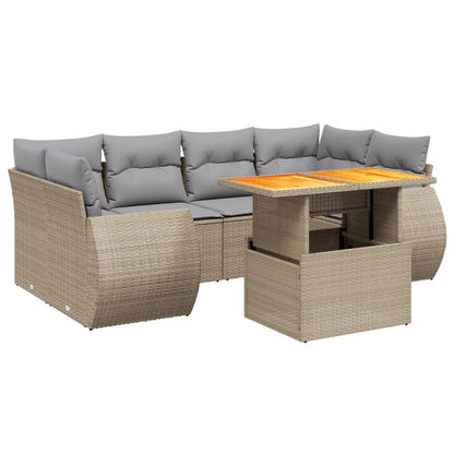 7-tlg. Garten-Sofagarnitur mit Kissen Beige Poly Rattan