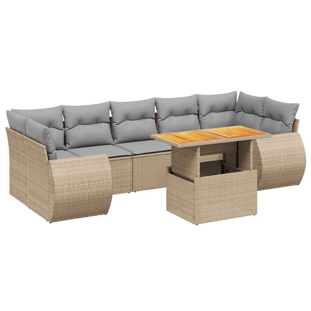 8-tlg. Garten-Sofagarnitur mit Kissen Beige Poly Rattan