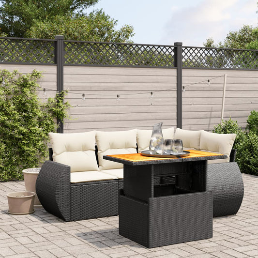 5-tlg. Garten-Sofagarnitur mit Kissen Schwarz Poly Rattan