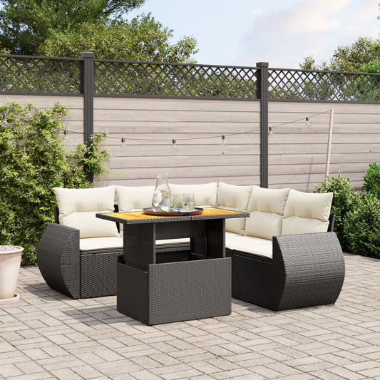 6-tlg. Garten-Sofagarnitur mit Kissen Schwarz Poly Rattan