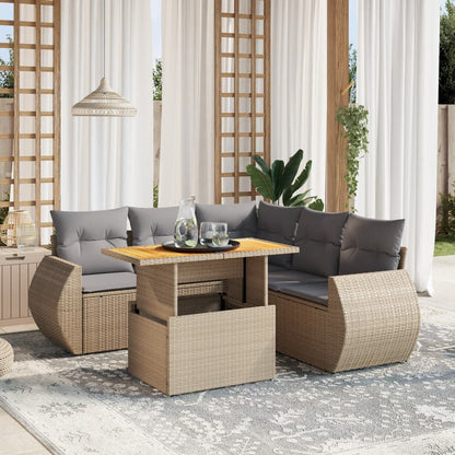 6-tlg. Garten-Sofagarnitur mit Kissen Beige Poly Rattan