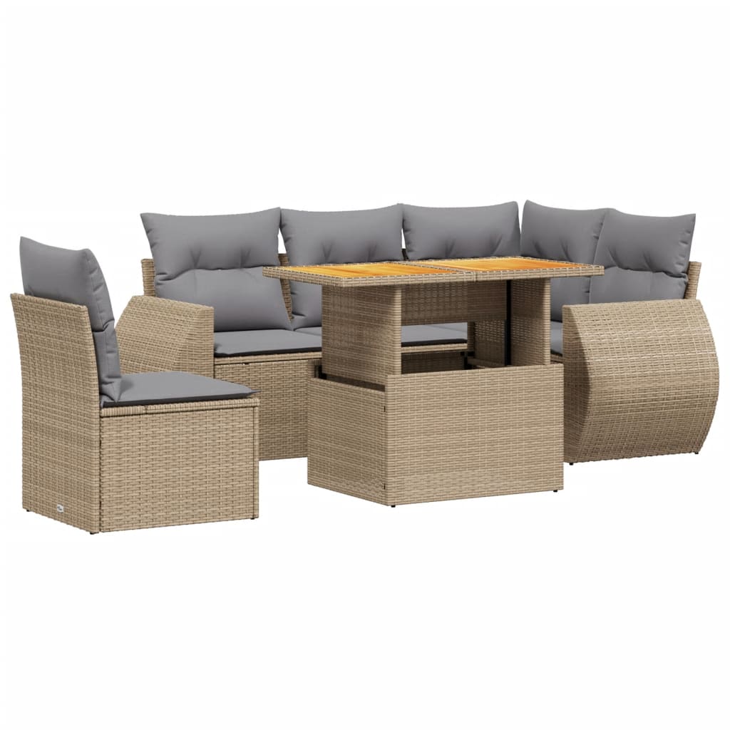 6-tlg. Garten-Sofagarnitur mit Kissen Beige Poly Rattan