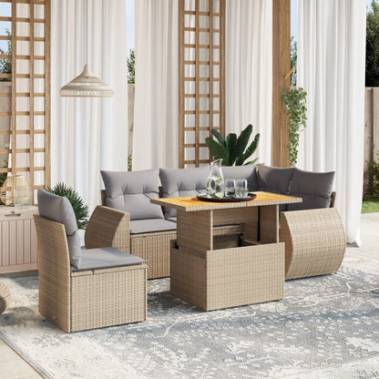 6-tlg. Garten-Sofagarnitur mit Kissen Beige Poly Rattan