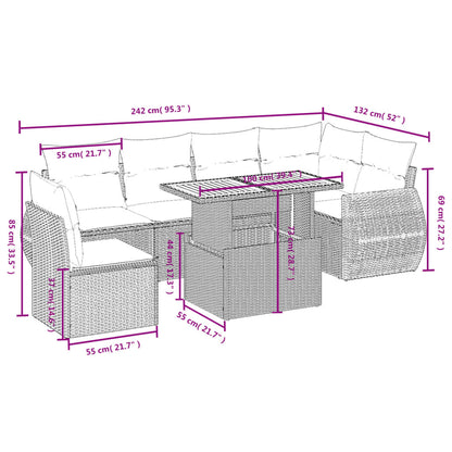 7-tlg. Garten-Sofagarnitur mit Kissen Schwarz Poly Rattan