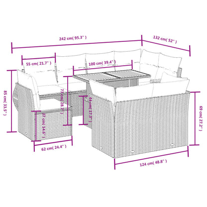 9-tlg. Garten-Sofagarnitur mit Kissen Schwarz Poly Rattan