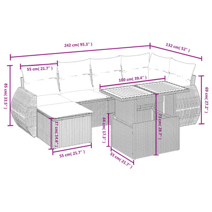 7-tlg. Garten-Sofagarnitur mit Kissen Schwarz Poly Rattan