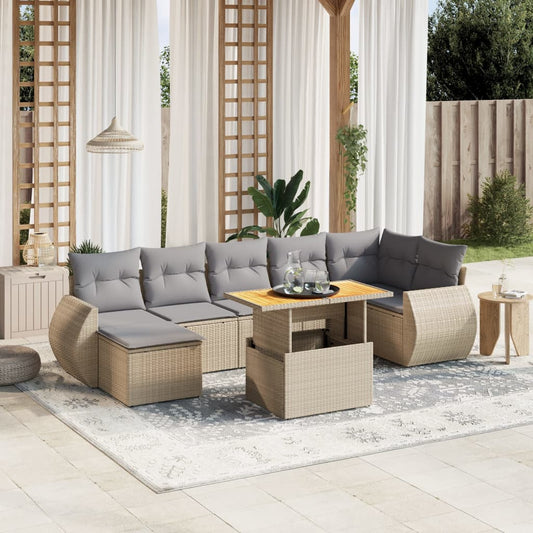 8-tlg. Garten-Sofagarnitur mit Kissen Beige Poly Rattan