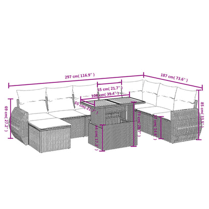 9-tlg. Garten-Sofagarnitur mit Kissen Schwarz Poly Rattan