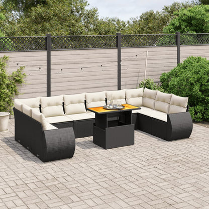 11-tlg. Garten-Sofagarnitur mit Kissen Schwarz Poly Rattan