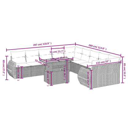 11-tlg. Garten-Sofagarnitur mit Kissen Schwarz Poly Rattan