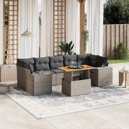 8-tlg. Garten-Sofagarnitur mit Kissen Grau Poly Rattan