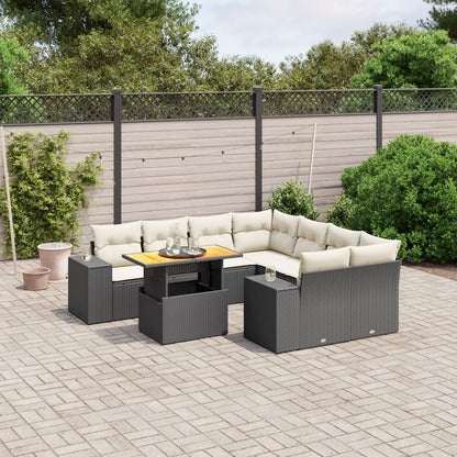 9-tlg. Garten-Sofagarnitur mit Kissen Schwarz Poly Rattan