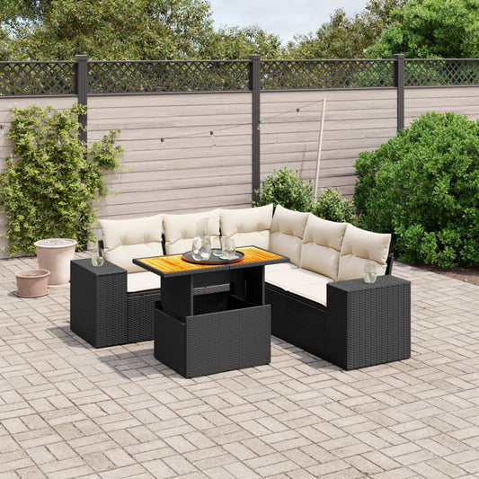 6-tlg. Garten-Sofagarnitur mit Kissen Schwarz Poly Rattan