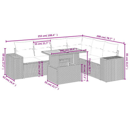 7-tlg. Garten-Sofagarnitur mit Kissen Beige Poly Rattan