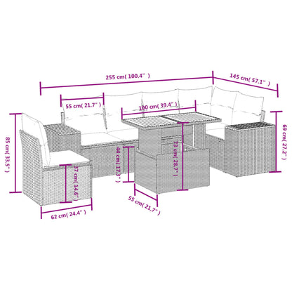 7-tlg. Garten-Sofagarnitur mit Kissen Grau Poly Rattan