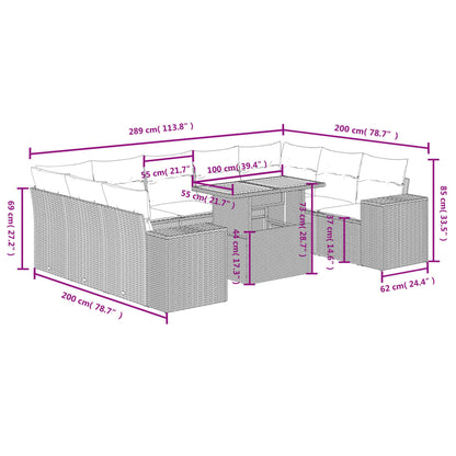 10-tlg. Garten-Sofagarnitur mit Kissen Schwarz Poly Rattan